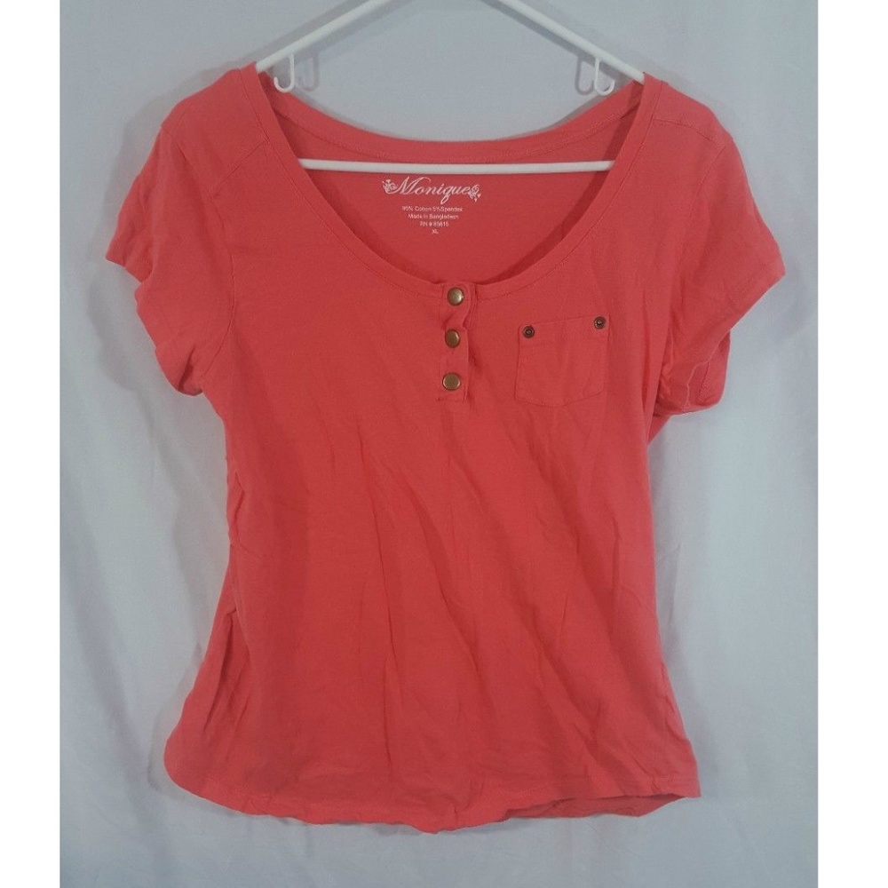 Monique Womens Short Sleeve V Neck Shirt Size XL